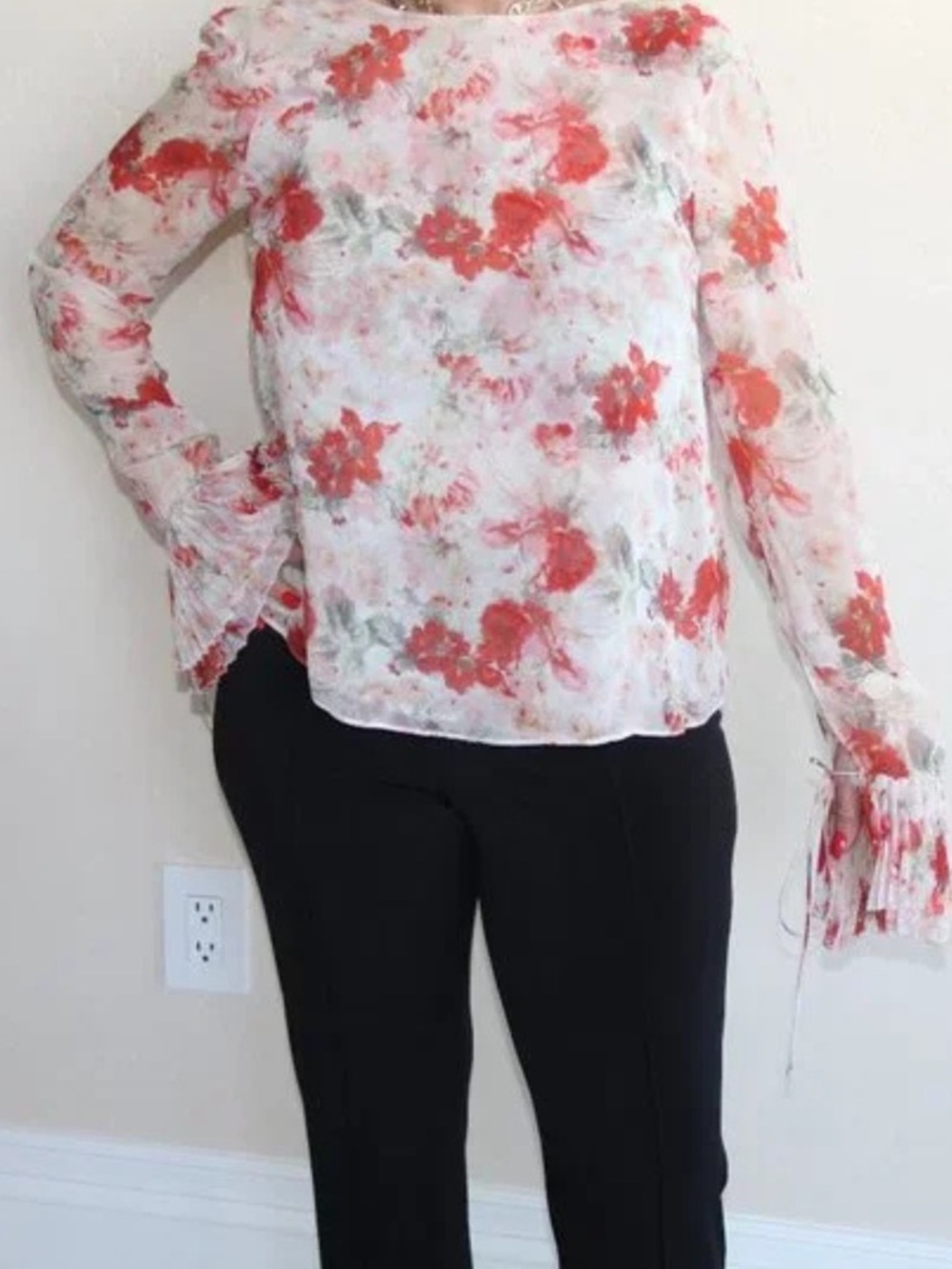 Intermix Charlie Floral Silk Pleated Tie Sleeve Blouse Exclusive by Intermix